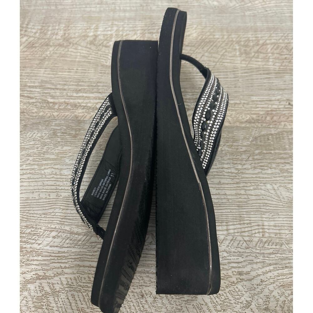 Yellow Box Marcy Rhinestone Wedge Flip Flop Sandals Black 11 Sparkle Comfort - Picture 8 of 11